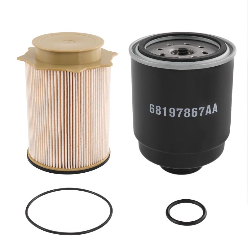 JDMSPEED Fuel Filter Water Separator Set 6.7L Cummins Diesel Replacement For Dodge Ram 2500 3500 4500 5500 6.7L Cummins Turbo Diesel Engines 2013-2018 Replace 68197867AA, 68157291AA, 68197867AB, 68065608AA - Image 1